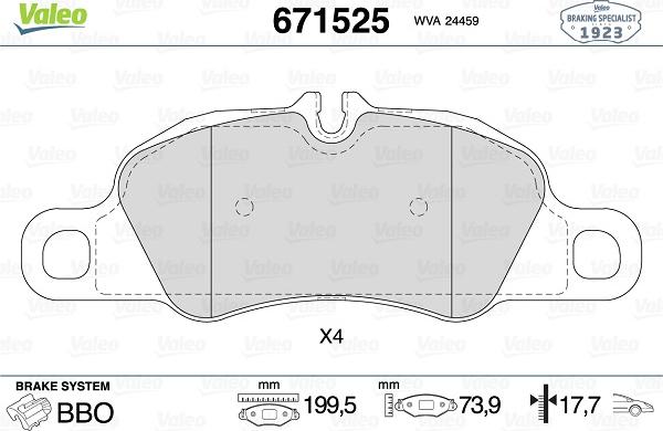 Valeo 671525 - Тормозные колодки, дисковые, комплект autodnr.net