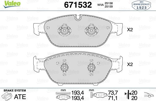 Valeo 671532 - Тормозные колодки, дисковые, комплект avtokuzovplus.com.ua