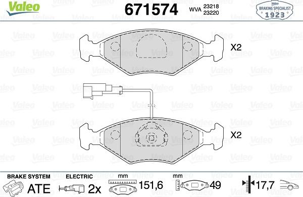 Valeo 671574 - Тормозные колодки, дисковые, комплект avtokuzovplus.com.ua