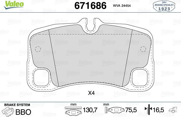 Valeo 671686 - Тормозные колодки, дисковые, комплект autodnr.net