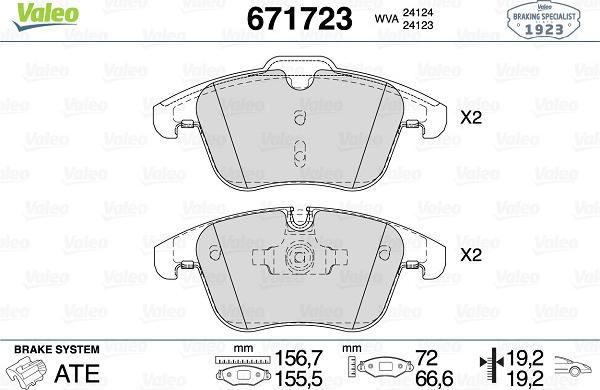 Valeo 671723 - Тормозные колодки, дисковые, комплект avtokuzovplus.com.ua