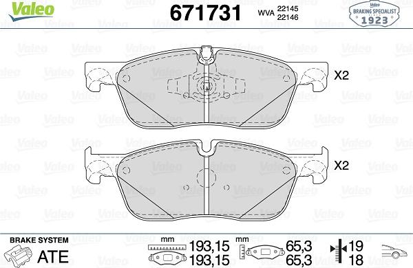 Valeo 671731 - Тормозные колодки, дисковые, комплект avtokuzovplus.com.ua