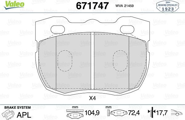 Valeo 671747 - Тормозные колодки, дисковые, комплект autodnr.net