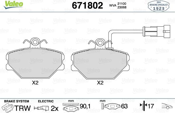 Valeo 671802 - Тормозные колодки, дисковые, комплект autodnr.net