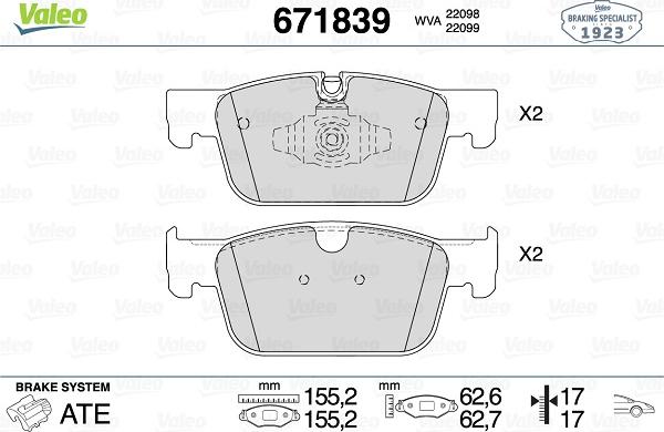 Valeo 671839 - Тормозные колодки, дисковые, комплект avtokuzovplus.com.ua