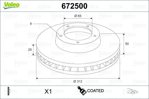 Valeo 672500 - Гальмівний диск autocars.com.ua