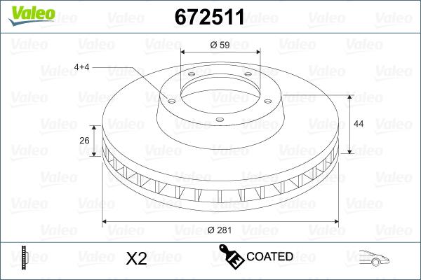 Valeo 672511 - Тормозной диск avtokuzovplus.com.ua