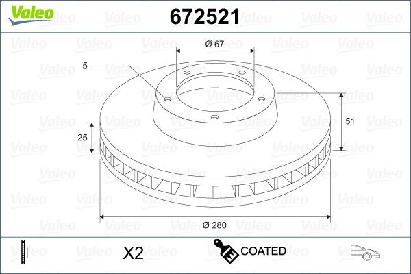 Valeo 672521 - Гальмівний диск autocars.com.ua