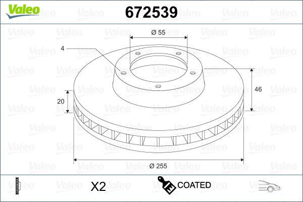 Valeo 672539 - Гальмівний диск autocars.com.ua