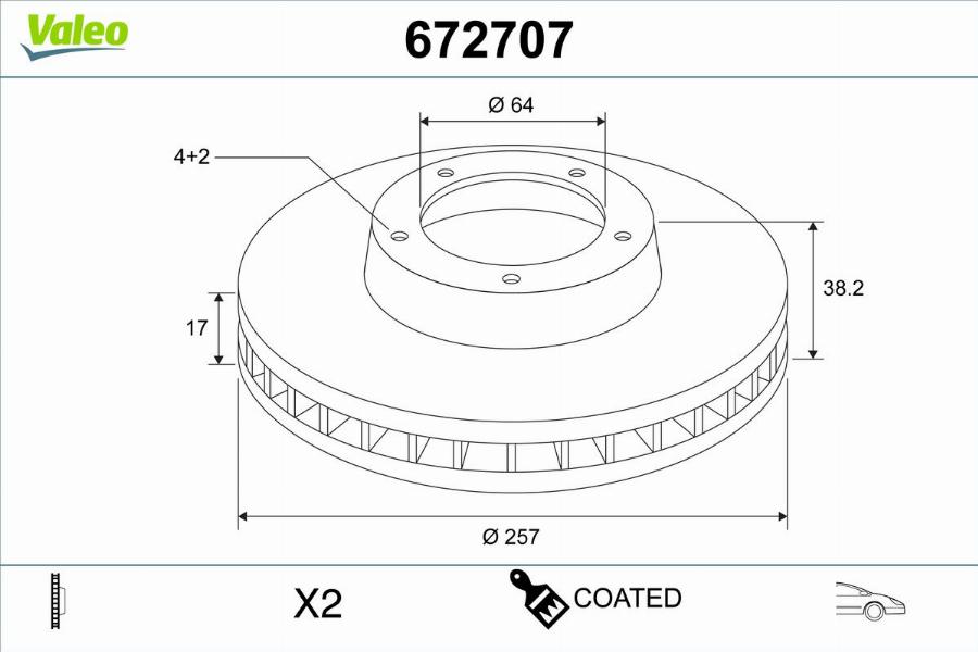 Valeo 672707 - Гальмівний диск autocars.com.ua