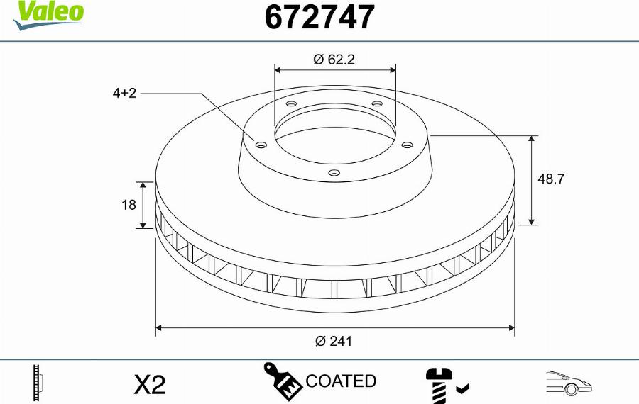 Valeo 672747 - Тормозной диск avtokuzovplus.com.ua