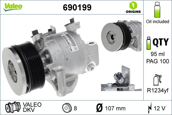 VALEO 690199 - Компресор, кондиціонер autocars.com.ua