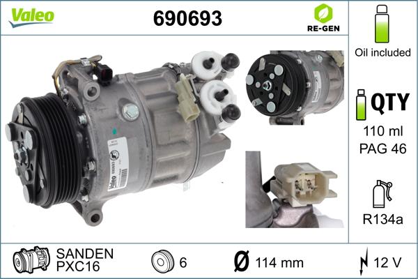 Valeo 690693 - Компрессор кондиционера avtokuzovplus.com.ua