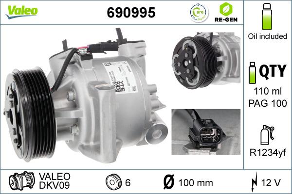 Valeo 690995 - Компресор, кондиціонер autocars.com.ua