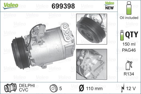 Valeo 699398 - Компрессор кондиционера avtokuzovplus.com.ua