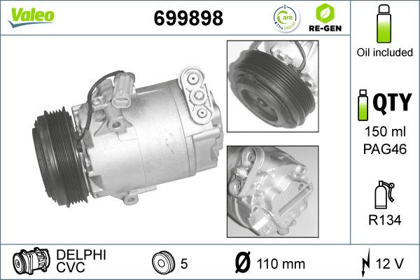 Valeo 699898 - Компрессор кондиционера avtokuzovplus.com.ua