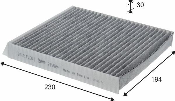 VALEO 715924 - Фільтр, повітря у внутрішній простір autocars.com.ua