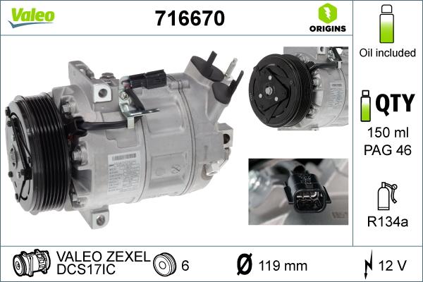 Valeo 716670 - Компресор, кондиціонер autocars.com.ua