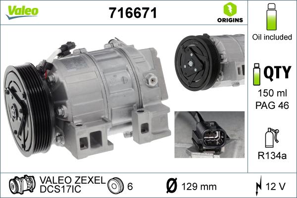 Valeo 716671 - Компресор, кондиціонер autocars.com.ua