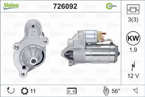 Valeo 726092 - Стартер autocars.com.ua