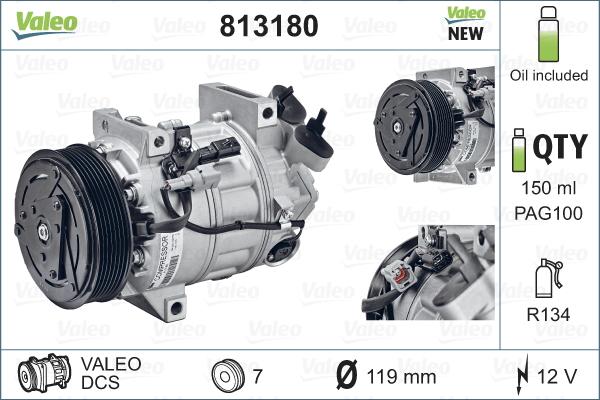 Valeo 813180 - Компресор, кондиціонер autocars.com.ua