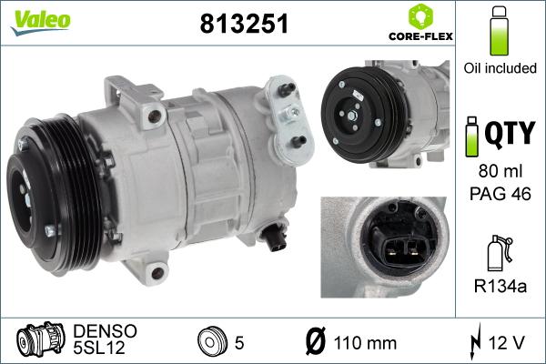 Valeo 813251 - Компресор, кондиціонер autocars.com.ua