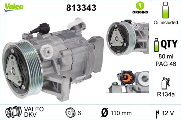 Valeo 813343 - Компрессор кондиционера avtokuzovplus.com.ua