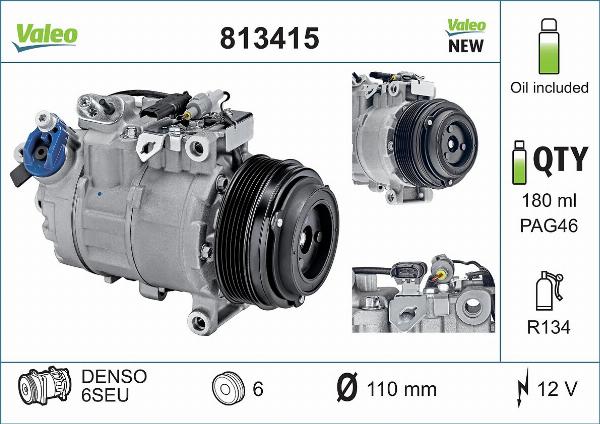 VALEO 813415 - Компресор, кондиціонер autocars.com.ua
