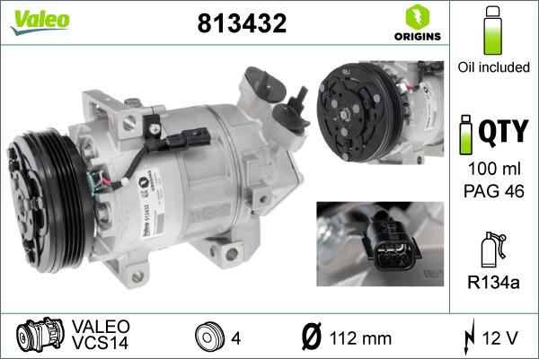 VALEO 813432 - Компресор, кондиціонер autocars.com.ua