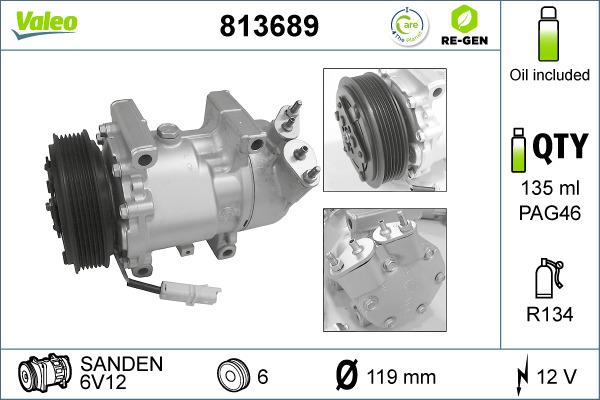 Valeo 813689 - Компресор, кондиціонер autocars.com.ua