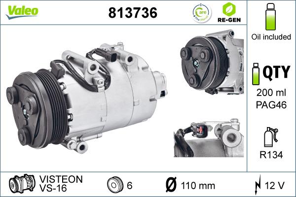 Valeo 813736 - Компресор, кондиціонер autocars.com.ua