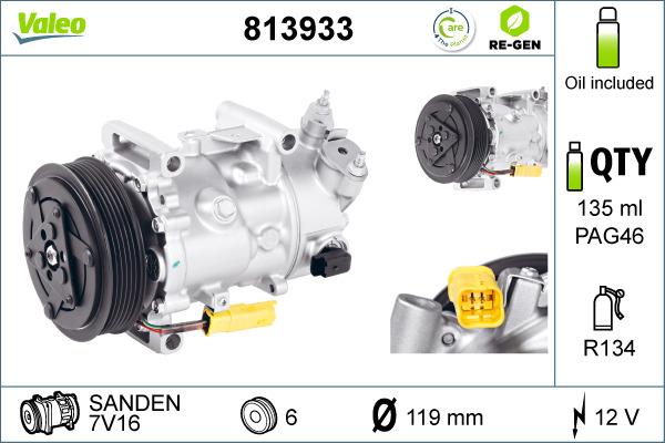 Valeo 813933 - Компресор, кондиціонер autocars.com.ua