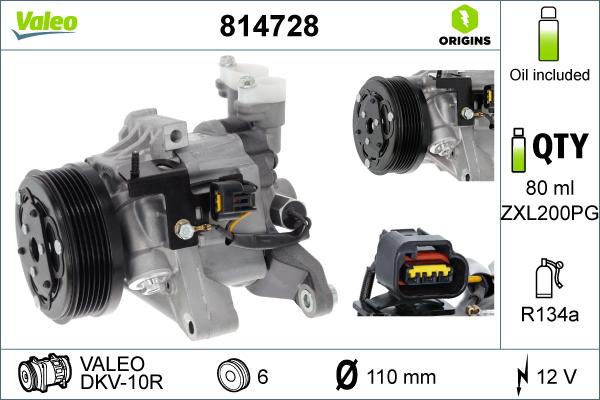 Valeo 814728 - Компресор, кондиціонер autocars.com.ua