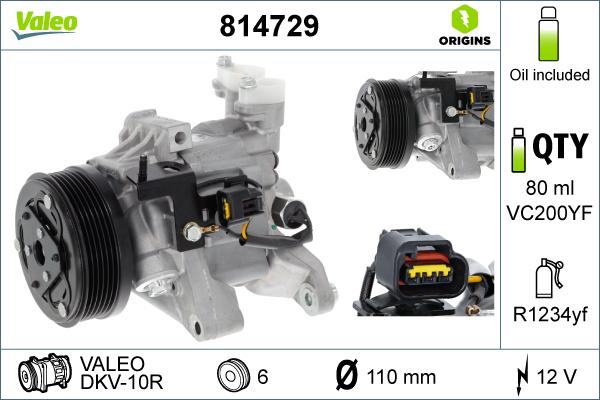 Valeo 814729 - Компресор, кондиціонер autocars.com.ua