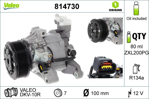 Valeo 814730 - Компресор, кондиціонер autocars.com.ua