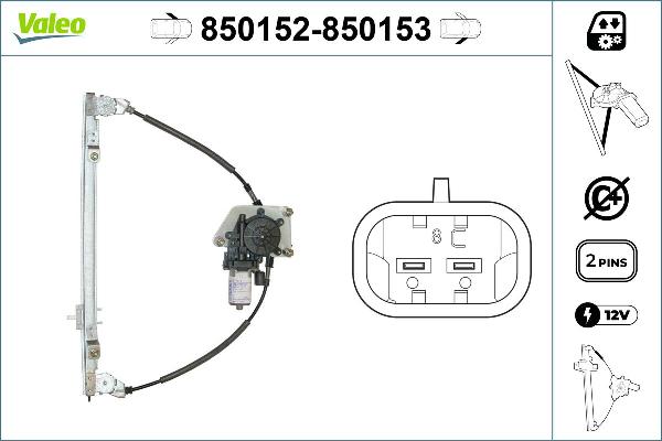 VALEO 850152 - Підйомний пристрій для вікон autocars.com.ua