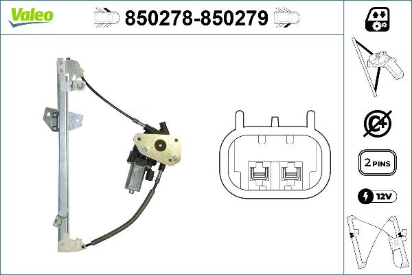 VALEO 850278 - Підйомний пристрій для вікон autocars.com.ua