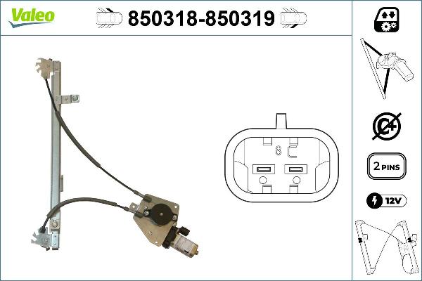 VALEO 850318 - Підйомний пристрій для вікон autocars.com.ua