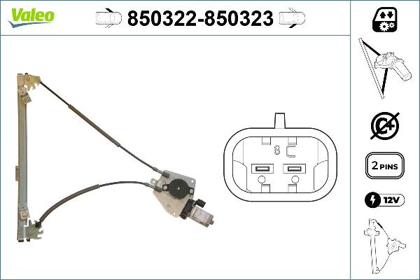 VALEO 850322 - Підйомний пристрій для вікон autocars.com.ua