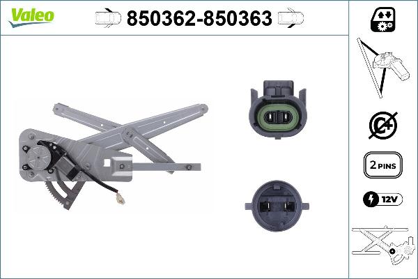 VALEO 850362 - Підйомний пристрій для вікон autocars.com.ua