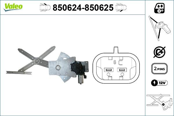 VALEO 850624 - Підйомний пристрій для вікон autocars.com.ua