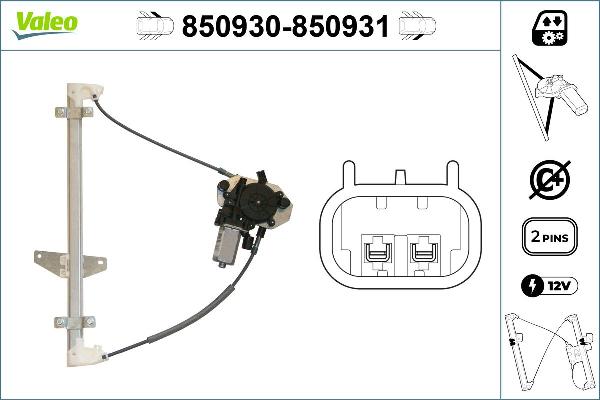 VALEO 850930 - Підйомний пристрій для вікон autocars.com.ua
