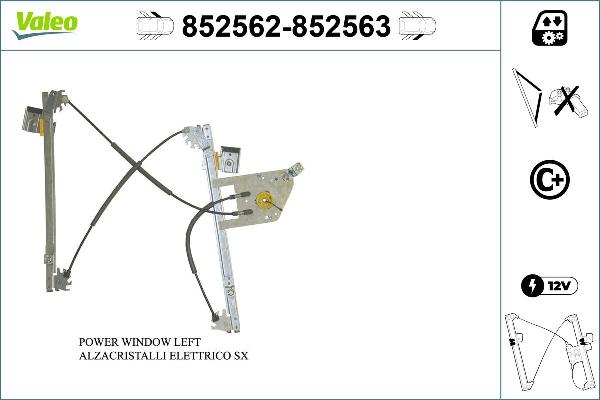 VALEO 852562 - Підйомний пристрій для вікон autocars.com.ua