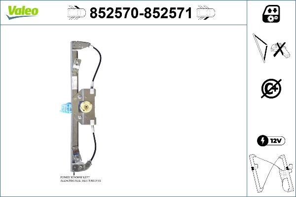 VALEO 852570 - Підйомний пристрій для вікон autocars.com.ua
