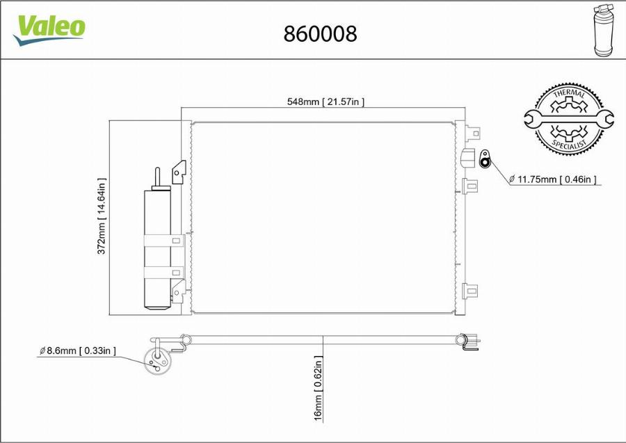 Valeo 860008 - Конденсатор, кондиціонер autocars.com.ua