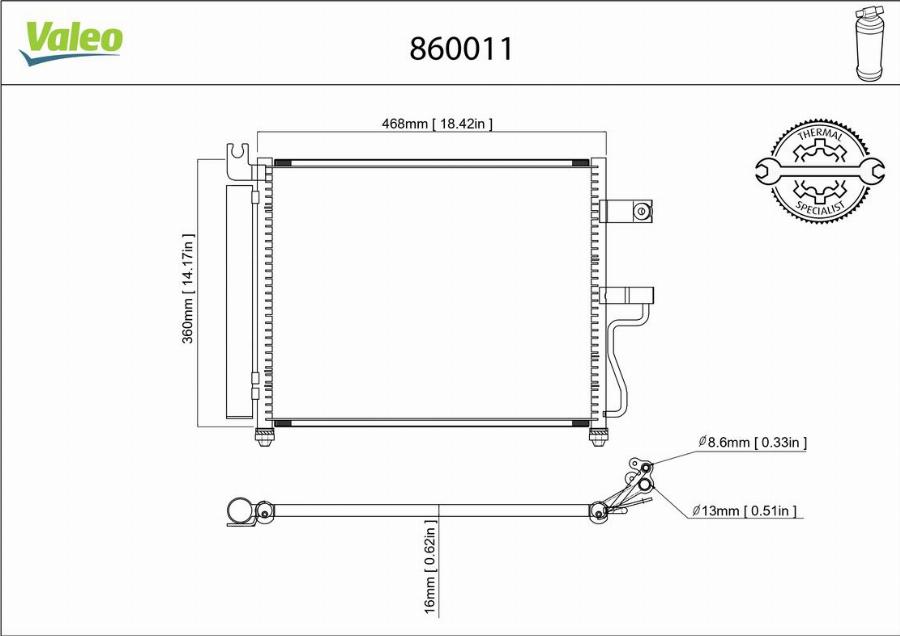 Valeo 860011 - Конденсатор, кондиціонер autocars.com.ua