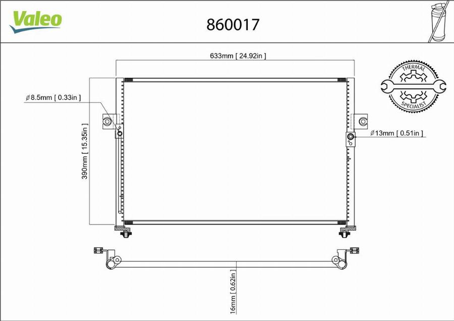 Valeo 860017 - Конденсатор, кондиціонер autocars.com.ua