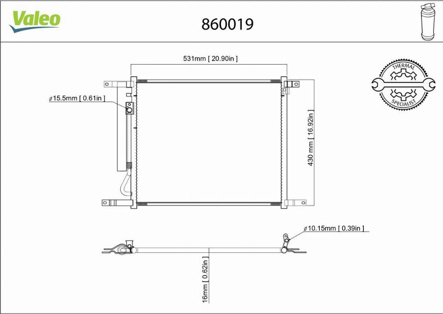 Valeo 860019 - Конденсатор, кондиціонер autocars.com.ua