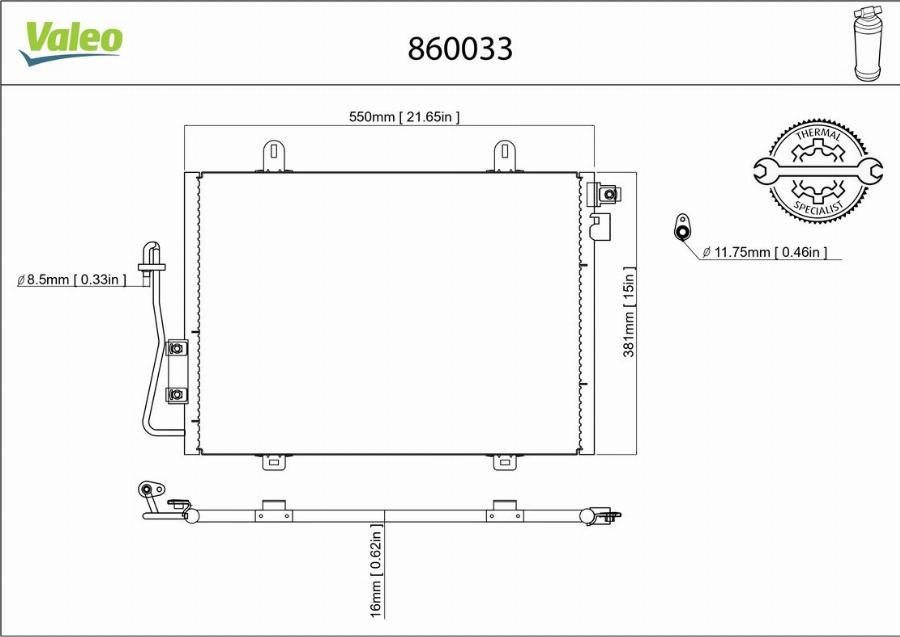 Valeo 860033 - Конденсатор, кондиціонер autocars.com.ua