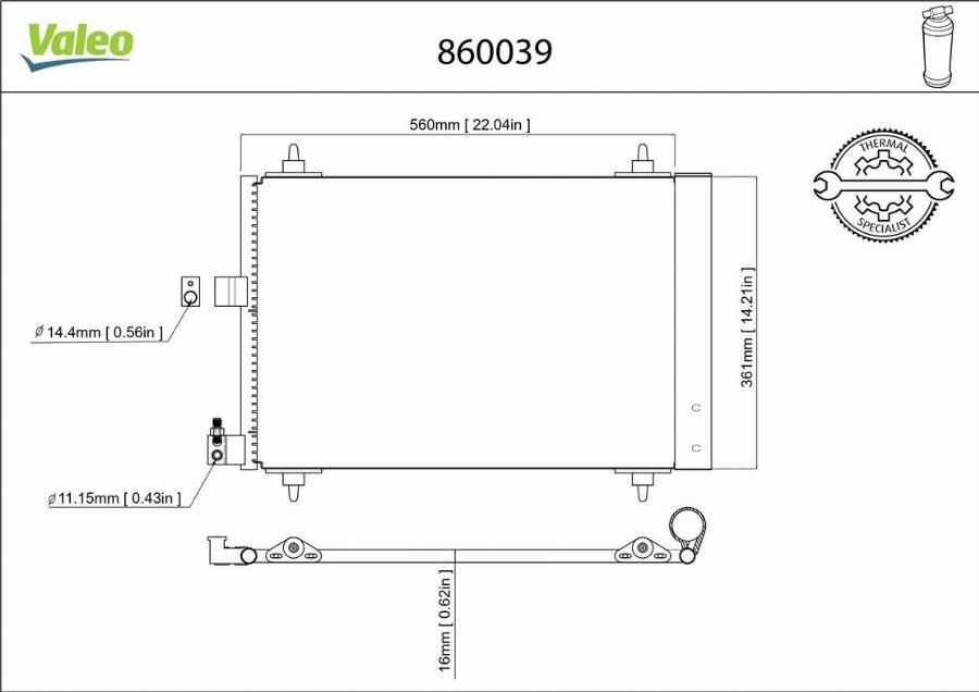 Valeo 860039 - Конденсатор, кондиціонер autocars.com.ua